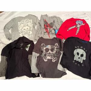 Lot of 6 Long Sleeve Rock n Roll/Skull Graphic Shirts Size 4/4T